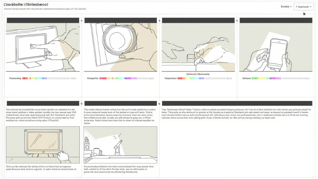 Explainer storyboard sample with four clean ink-line panels