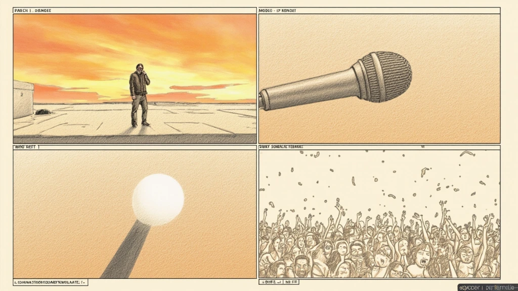 Music video storyboard sample with four colored-pencil panels