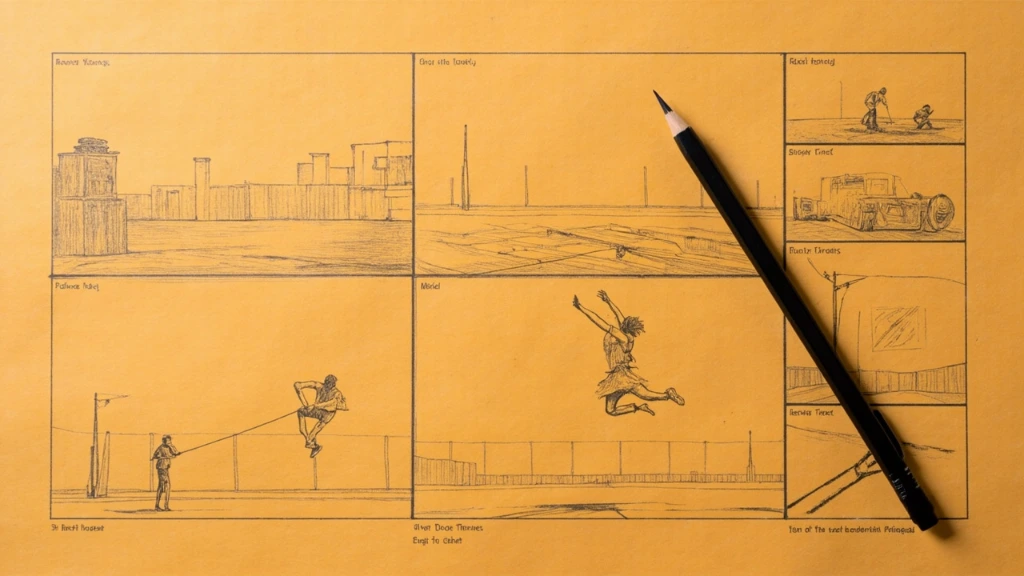 16:9 music video storyboard template with four colored-pencil frames