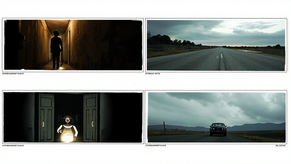 Narrative short storyboard sample with four ink-wash panels